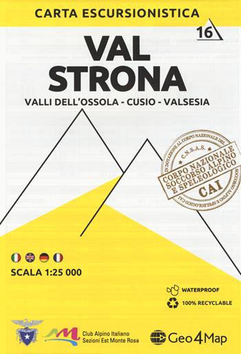 116 Valle Strona. Carta escursionistica 1:25.000. Vol. 16: Valli dell'Ossola-Cusio-Valsesia  - Libro Geo4Map 2018, Carte escursionistiche 1:25.000 | Libraccio.it