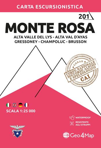 Monte Rosa. Alta Valle del Lys, Alta Valle d'Ayas, Champoluc e Brusson 1:25.000. Ediz. multilingue  - Libro Geo4Map 2023, Carta escursionistica | Libraccio.it
