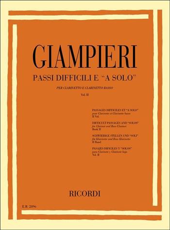 Passi Difficili e "A Solo" vol. 2. Clarinetto e Clar Basso - Alamiro Giampieri - Libro Ricordi Leggera 2020 | Libraccio.it