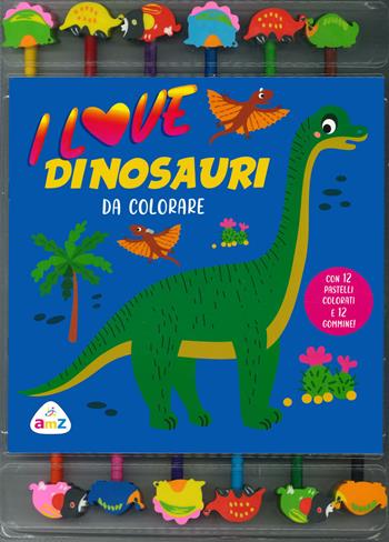 I love dinosauri da colorare. Ediz. illustrata. Con 12 pastelli colorati e gommine  - Libro AMZ 2023 | Libraccio.it