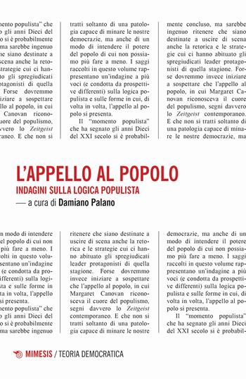 L'appello al popolo. Indagini sulla logica populista  - Libro Mimesis 2024, Teoria democratica | Libraccio.it