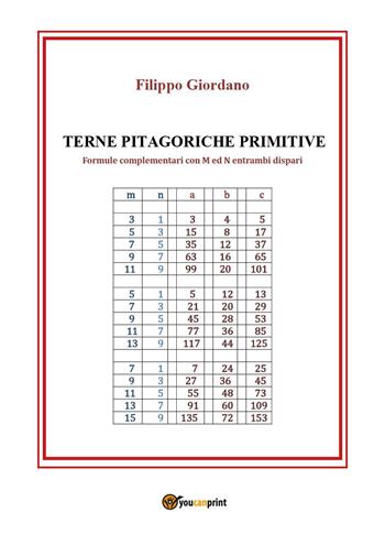 Terne pitagoriche primitive. Formule complementari con M ed N entrambi dispari - Filippo Giordano - Libro Youcanprint 2024 | Libraccio.it