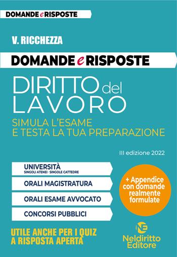 Domande e risposte. Diritto del lavoro. Simula l'esame e testa la tua preparazione - Valentina Ricchezza - Libro Neldiritto Editore 2022 | Libraccio.it
