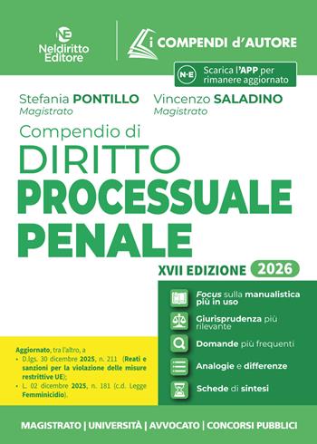 Compendio di procedura penale 2026 - Stefania Pontillo, Vincenzo Saladino - Libro Neldiritto Editore 2026 | Libraccio.it