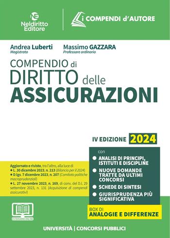 Compendio di diritto delle assicurazioni - Andrea Luberti - Libro Neldiritto Editore 2024, I compendi d'autore | Libraccio.it