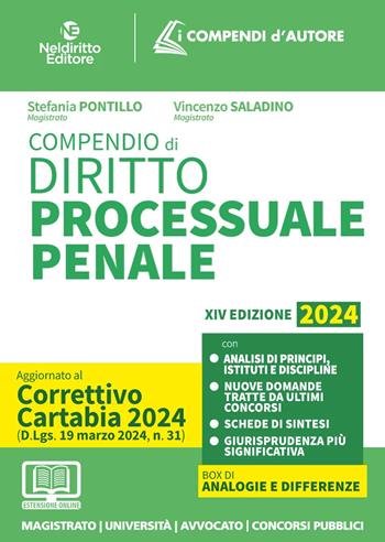 Compendio di procedura penale 2024. Aggiornato al Decreto correttivo alla Riforma Cartabia. Per prova scritta e orale esame avvocato. Nuova ediz. - Stefania Pontillo, Vincenzo Saladino - Libro Neldiritto Editore 2024 | Libraccio.it