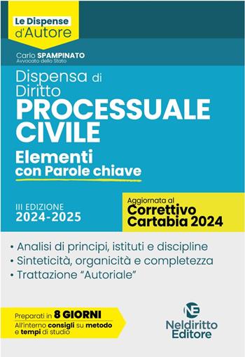Dispensa di Procedura Civile. Aggiornata al Decreto Correttivo Cartabia D.Lgs. 31 ottobre 2024, n. 164 - Carlo Spampinato - Libro Neldiritto Editore 2024, Dispense d'autore | Libraccio.it