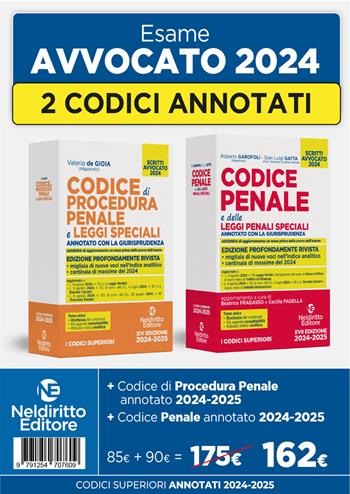 Kit Codice penale + Procedura penale annotato con la giurisprudenza per l'esame di avvocato 2024. Nuova ediz. - Valerio De Gioia, Roberto Garofoli, Gian Luigi Gatta - Libro Neldiritto Editore 2024 | Libraccio.it