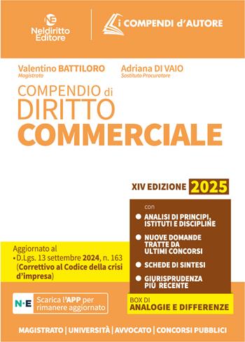 Compendio di Diritto Commerciale 2025 - Valentino Battiloro, Alessio Battiloro - Libro Neldiritto Editore 2025 | Libraccio.it