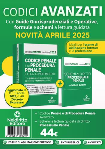 Codice penale e di procedura penale avanzato, con guide giurisprudenziali e operative, formule e schemi a lettura guidata. Aprile 2025. Con espansione online  - Libro Neldiritto Editore 2025 | Libraccio.it