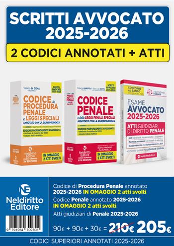 Kit codice penale e codice di procedura penale annotato con la giurisprudenza per l'esame di avvocato 2025-2026 + Atti di diritto penale 2025 - Roberto Garofoli, Gian Luigi Gatta - Libro Neldiritto Editore 2025 | Libraccio.it