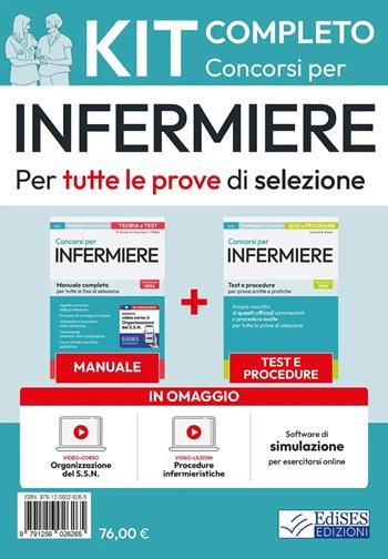 Kit completo dei Concorsi per Infermiere. Manuale, Test, software, video-lezioni di procedure infermieristiche.  - Libro Edises professioni & concorsi 2026, Professioni & concorsi | Libraccio.it