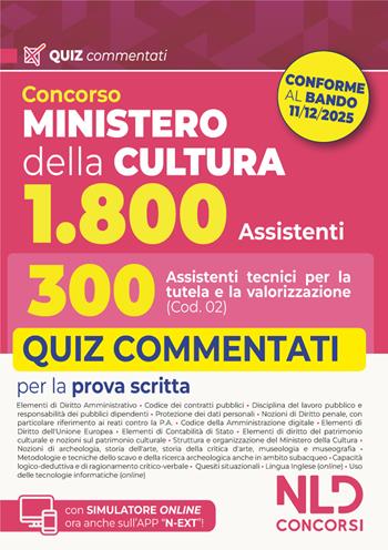 Concorso Ministero della Cultura 1800 posti. 300 assistenti tecnici per la tutela e la valorizzazione del patrimonio culturale (Cod. 02). Quiz commentati per la prova scritta.  - Libro Nld Concorsi 2026 | Libraccio.it