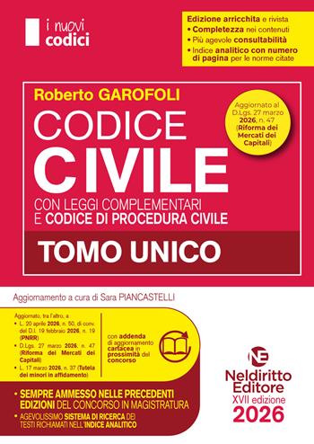 Codice civile Magistratura 2026 Normativo Garofoli - Roberto Garofoli - Libro Neldiritto Editore 2026, I nuovi codici | Libraccio.it