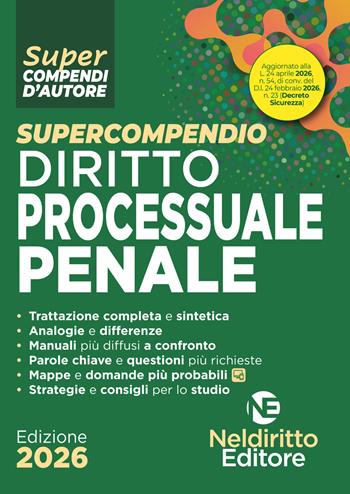 Supercompendio di diritto processuale penale 2026 aggiornato al DL Sicurezza (aprile 2026)  - Libro Neldiritto Editore 2026, Supercompendi | Libraccio.it