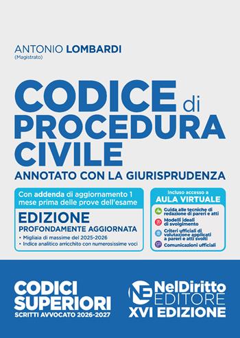 Codice di procedura civile. Annotato con la giurisprudenza per l'Esame di avvocato 2026-2027 - Antonio Lombardi - Libro Neldiritto Editore 2026 | Libraccio.it