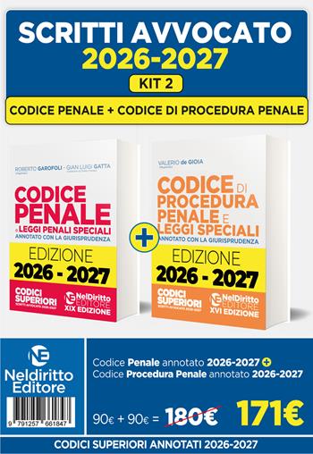 Kit 2 Codice Penale + Codice di procedura penale annotati per l'esame di avvocato - Gian Luigi Gatta, Roberto Garofoli, Valerio De Gioia - Libro Neldiritto Editore 2026 | Libraccio.it