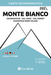 205 Monte Bianco Courmayeur, Val Veny, Val Ferret, Chamonix-Mont-Blanc. Carta escursionistica 1:25.000