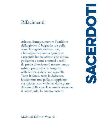 Rifacimenti - Gilberto Sacerdoti - Libro Molesini Editore Venezia 2024 | Libraccio.it