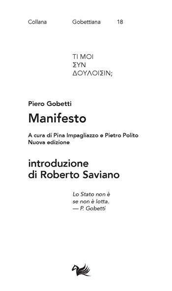 Manifesto. Nuova ediz. - Piero Gobetti - Libro Aras Edizioni 2026, Gobettiana | Libraccio.it